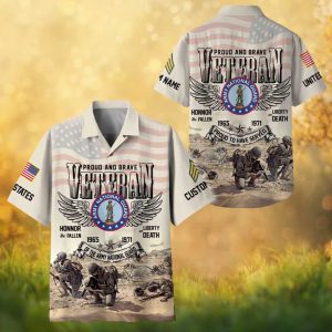 Army National Guard Veteran Proud And Brave Custom Name Patriotic Hawaiian Shirt