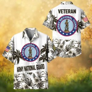 Army National Guard Veteran Sepia Floral Tropical Aloha Hawaiian Shirt