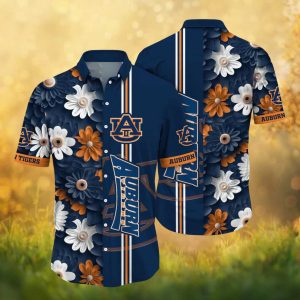Auburn Tigers NCAA Bloom Pattern Sporty Hawaiian Shirt NavyOrange