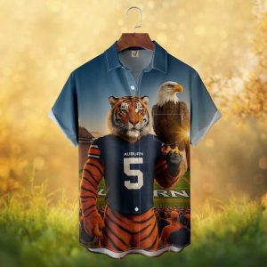 Auburn Tigers NCAA Mascot Tiger and Eagle Football Jersey Hawaiian Shirt