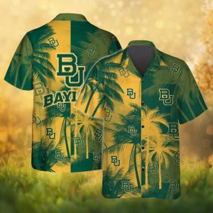 Baylor Bears Green and Gold Tropical Palm Tree Logo Pattern Hawaiian Shirt
