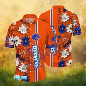 Boise State Broncos Tropical Floral NCAA Button Up Hawaiian Shirt OrangeBlue
