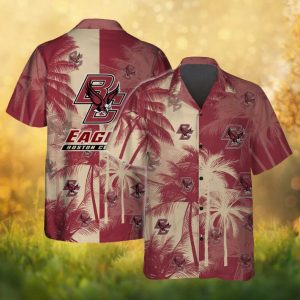 Boston College Eagles Maroon and Gold Tropical Palm Leaf Logo Hawaiian Shirt