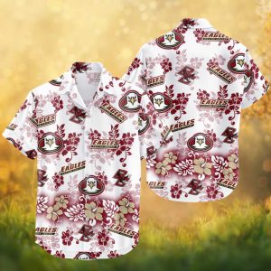 Boston College Eagles NCAA Maroon Tropical White Hawaiian Shirt