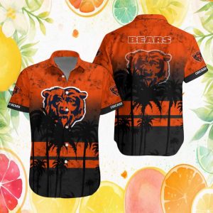 Chicago Bears NFL Hawaiian Shirt Orange Grunge Sunset Palm Tree Design Chicago Bears NFL Hawaiian Shirt Orange Grunge Sunset Palm Tree Design