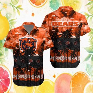 Chicago Bears NFL Tropical Hawaiian Shirt Orange Sky & Hibiscus Floral Chicago Bears NFL Tropical Hawaiian Shirt Orange Sky & Hibiscus Floral