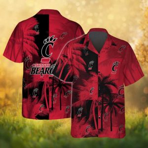 Cincinnati Bearcats Red and Black Two Tone Palm Tree Pattern Hawaiian Shirt