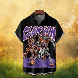 Clemson Tigers Skeleton Football Player & Tiger Prowl Graphic Hawaiian Shirt