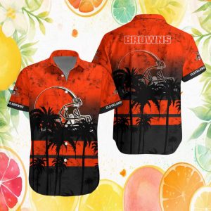 Cleveland Browns Classic Helmet & Palm Tree Silhouette Hawaiian Shirt Cleveland Browns Classic Helmet & Palm Tree Silhouette Hawaiian Shirt