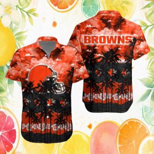 Cleveland Browns Hibiscus Floral Sunset Clouds Tropical Hawaiian Shirt Cleveland Browns Hibiscus Floral Sunset Clouds Tropical Hawaiian Shirt