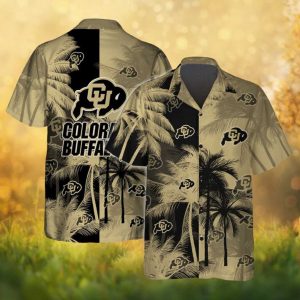 Colorado Buffaloes Black and Gold Tropical Beach Palm Pattern Hawaiian Shirt