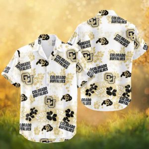 Colorado Buffaloes NCAA Gold and Black Tropical White Hawaiian Shirt