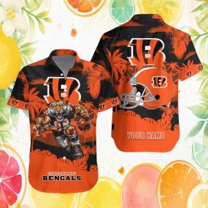 Custom Name Cincinnati Bengals Angry Tiger Mascot Hawaiian Shirt Custom Name Cincinnati Bengals Angry Tiger Mascot Hawaiian Shirt