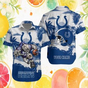 Custom Name Indianapolis Colts NFL Mascot Horse & Helmet Hawaiian Shirt Custom Name Indianapolis Colts NFL Mascot Horse & Helmet Hawaiian Shirt