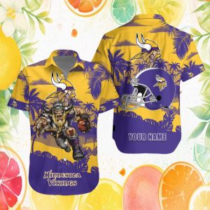 Custom Name Minnesota Vikings NFL Mascot Warrior Gold Hawaiian Shirt Custom Name Minnesota Vikings NFL Mascot Warrior Gold Hawaiian Shirt