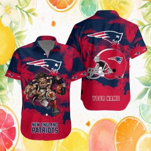 Custom Name New England Patriots NFL Mascot Navy & Red Hawaiian Shirt Custom Name New England Patriots NFL Mascot Navy & Red Hawaiian Shirt