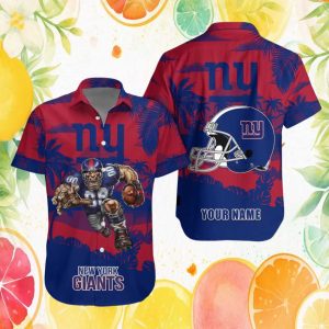 Custom Name New York Giants Football Player & Helmet Tropical Hawaiian Shirt Custom Name New York Giants Football Player & Helmet Tropical Hawaiian Shirt