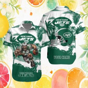 Custom Name New York Jets Football Player & Helmet Floral Hawaiian Shirt Custom Name New York Jets Football Player & Helmet Floral Hawaiian Shirt