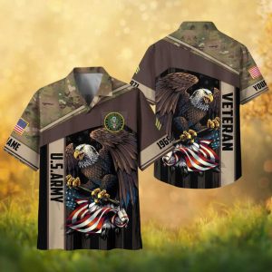 Custom U.S. Army Veteran Eagle Flag Camo Personalized Hawaiian Shirt