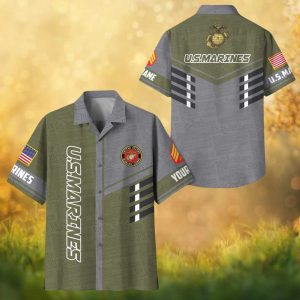Custom U.S. Marines Olive Drab and Gray Constitution Text Hawaiian Shirt