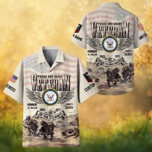 Custom U.S. Navy Veteran 1965 1971 Proud and Brave Honor The Fallen Hawaiian Shirt
