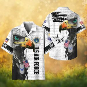 Custom US Air Force Veteran Eagle & Dog Tag Personalized Service Hawaiian Shirt