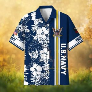 Custom US Navy Veteran Floral Tropical Hawaiian Shirt