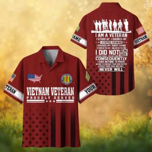 Custom Vietnam Veteran Proudly Served Honor & Respect Red Hawaiian Shirt