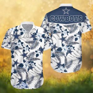 Dallas Cowboys NFL Navy Hibiscus & Palm Hawaiian Shirt Dallas Cowboys NFL Navy Hibiscus & Palm Hawaiian Shirt