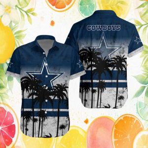 Dallas Cowboys Star Logo Blue Gradient Palm Tree Hawaiian Shirt Dallas Cowboys Star Logo Blue Gradient Palm Tree Hawaiian Shirt