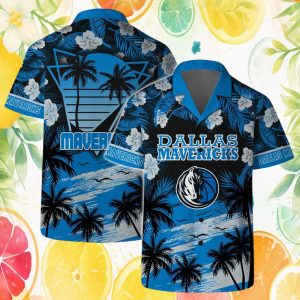 Dallas Mavericks NBA Hawaiian Shirt Blue Retro Sunset Palm Tree Fan Gear