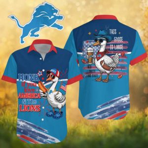 Detroit Lions Honk If You Love America & The Lions Loose Goose Hawaiian Shirt Detroit Lions Honk If You Love America & The Lions Loose Goose Hawaiian Shirt