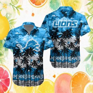 Detroit Lions Sky Blue Clouds & Hibiscus Floral Hawaiian Shirt Detroit Lions Sky Blue Clouds & Hibiscus Floral Hawaiian Shirt