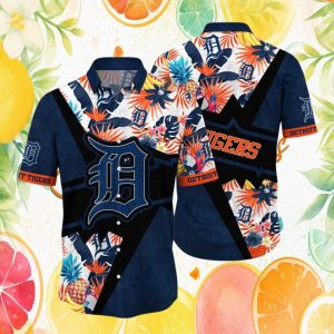Detroit Tigers MLB Geometric Tropical Pineapple Navy Summer Hawaiian Shirt
