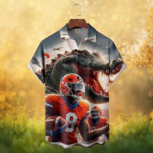 Florida Gators Cinematic Gator Mascot & Football Players Hawaiian Shirt