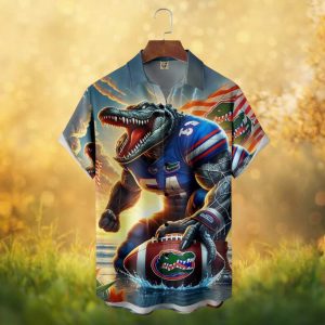Florida Gators Gator Mascot Beachside Football Water Splash Hawaiian Shirt