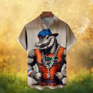 Florida Gators Muscular Gator Mascot Streetwear Bling Hawaiian Shirt
