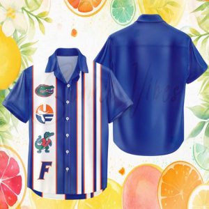 Florida Gators NCAA Gator Nation Logo Stripe Button Up Hawaiian Shirt