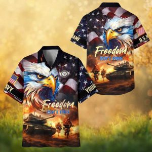 Freedom Isn't Free US Navy Eagle & Tank Combat Scene Patriotic Hawaiian Shirt
