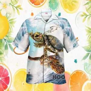 Funny Surfing Sea Turtles Ocean Wave Summer Beach Hawaiian Shirt