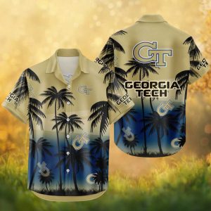 Georgia Tech Yellow Jackets NCAA Gold Navy Palm Hawaiian Shirt