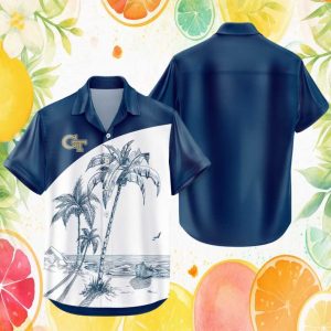 Georgia Tech Yellow Jackets NCAA Navy Blue Tropical Hawaiian Shirt