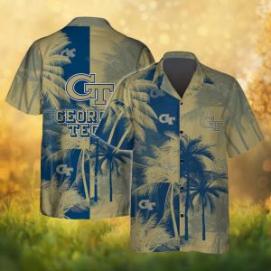Georgia Tech Yellow Jackets NCAA Navy & Gold Palm Hawaiian Shirt