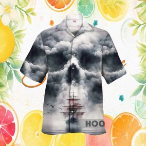 Ghost Ship Skull Clouds Nautical Mystery Hawaiian Shirt