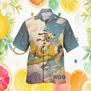 Goofy Pilot Vintage Cartoon Airplane Hawaiian Shirt