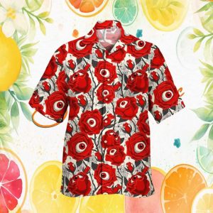 Gothic Eyeball Roses and Spiderwebs Surreal Horror Floral Summer Hawaiian Shirt