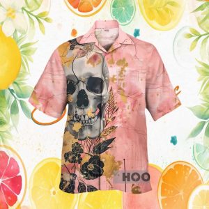 Gothic Floral Skull Pastel Pink Artistic Hawaiian Shirt