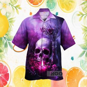 Gothic Purple Skull & Rose Candlelight Hawaiian Shirt Dark Aesthetic Floral Art