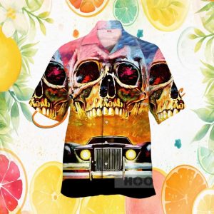 Gothic Skull and Vintage Grill Car Surreal Art Hawaiian Shirt