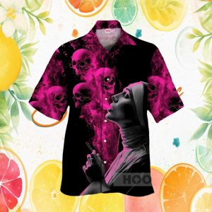 Gothic Smoking Nun & Pink Smoke Skulls Aesthetic Hawaiian Shirt